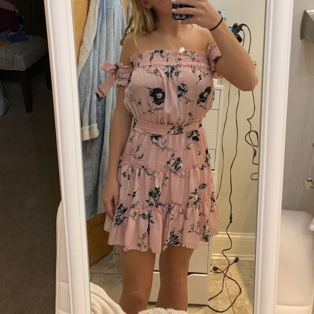 MISA Los Angeles Pink dress off the shoulder
